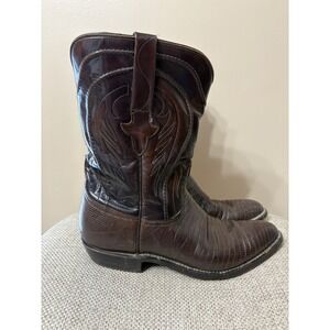 Lucchese Men's 8EE Brown‎ Label Boots Black Cherry Teju Lizard Made In USA